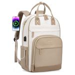 LOVEVOOK Backpack Womens, Waterproof 17 inch Laptop Rucksack Bag for Women with Anti-theft Zipper & USB Port, Large Ladies Backpacks Cabin Back Pack Womans for Travel Work School College Beige