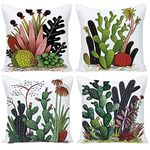 EZVING Set of 4 Summer Style Cactus Decor Throw Pillow Cover Green Plants Decorative Cotton Linen Burlap Square Outdoor Cushion Cover Pillow Case for Car Sofa Bed Couch 18x18 Inch