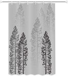 JAWO Fog Forest Grey Shower Curtain for Bathroom, Misty Jungle Pine Trees Plant Design Cloth Curtains Set 36x72 Inch, Gray