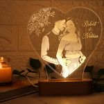 Artistic Gifts Acrylic Personalized Heart Shape 3D Illusion Photo LED Lamp For Couples|Photo Frame With Customized Photo,Name&Date|Wedding Anniversary Gift For Couple,Wife,Husband,Parents.,Multicolor