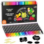 Shuttle Art Chalk Markers, 24 Vibrant Colors Liquid Chalk Markers Pens for Chalkboards, Windows, Glass, Cars, Erasable, 3mm Reversible Fine Tip with Chalkboard Labels for Office Home Supplies
