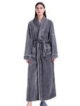 LOCIIXAT Womens Winter Fuzzy Bathrobe Soft Warm Fluffy Dressing Gowns Long Wrap Fleece Housecoat, Grey 12-16 UK