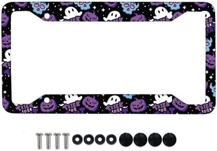 Horeset Halloween Pumpkin License Plate Frame for Women, Steel Metal Car Tag Cover Holder for USA Canada Vehicles Standard