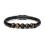 mingkejw Cremation Jewelry Lava Stone Urn Bracelet for Ashes for Women Men Genuine Leather Memorial Rope Cuff Bangle Braided Bracelets,Tiger and Lava