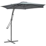 Outsunny 9.6ft Cantilever Patio Umbrella with Easy Lever, Offset Umbrella with Crank Handle, Cross Base, 6 Metal Ribs, Outdoor Sun Shade for Garden, Deck, Dark Grey