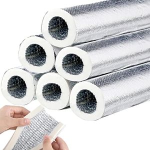 Kingdder 6 Pcs Pipe Insulation Foam Tube Self Adhesive Pipe Insulation Wrap Freezing Aluminum Foil Pipe Foam Protection 15mm Thick, 1.3ft for Outdoor Solar Air Conditioning Hot Water Pipe (22mm)