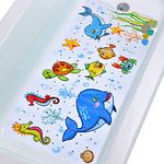 Tubozadi Baby Bath Mat for Tub Kids Non Slip Bathtub Mats Baby Extra Long 40X16 Inch Bathroom Toddler Anti Slip Shower Mat with Suction Cups & Drain Holes,Machine Washable,Whale