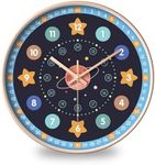 Kids Wall Clock, Children's Silent Analog Non-Ticking Educational Wall Clock, 12 Inch Round Battery Operated Learning Clock, Non-Ticking Silent Clock for Boys and Girls Classroom Home Decor