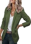 YMING Women's Long Sleeve Work Cardigan Plain Open Front Blazer Pockets Business Jacket Plus Size Army Green M