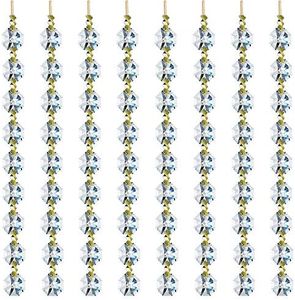 12.5 FT Crystal Glass Strand, Garland Octagon Beads Chandelier Crystal Prism Replacement for Hanging Clear with Golden Clips