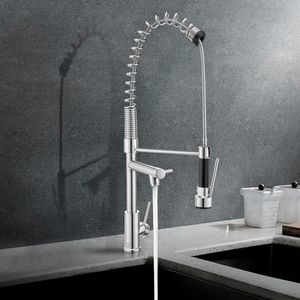 ACA International Dual Spout Kitchen Tap, Large Spring Pull Down Sink tap Laundry Kitchen Tap Tiwn Spont Tap Double Spray Head Faucet WELS (Chrome)