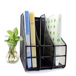 Styxon Metal / Magazine Holder Mesh Magazine File Holder Desk Floor Mount Organizer Floating Shelves Rack For Organization And Storage, 3 Vertical Compartments, Black