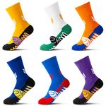 ELUTONG Boys Girls Athletic Socks - Novelty Basketball Cotton Crew Mid Calf Sports Gym Socks 6 Pairs, Breathable Soccer Hiking Outdoor Socks for 12-15 Years