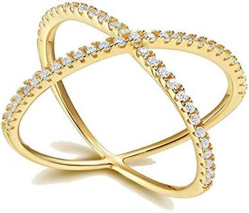 SOMEN TUNGSTEN 925 Sterling Silver Criss Cross Rings Gold CZ Eternity Engagement Wedding Band Size 4