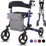 Vive Mobility Walker - Folding 4 Wheel Rollator Medical Rolling Walker with Seat & Bag - Mobility Aid for Adult, Senior, Elderly & Handicap (Blue)