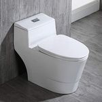 WOODBRIDGE T-0018/B-0735 Dual Flush Elongated One Piece Toilet with Soft Closing Seat, Comfort Height, White T-0018/B0735