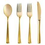 Gold Plastic Cutlery Set, 160 Pack Disposable Silverware Set, Heavy Duty Bulk Disposable Cutlery Set Includes 80 Forks, 40 Knives, 40 Spoons for Catering, Parties, Dinners, Weddings and Dailly Use