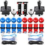 Easyget Classic Arcade Game DIY Parts for Mame USB Cabinet 2x Zero Delay USB Encoder + 2x 8 Way Classic Arcade Joystick + 18x Classic Arcade Push Button (Including 1p / 2p Start Push Button) Blue + Red Color Kits