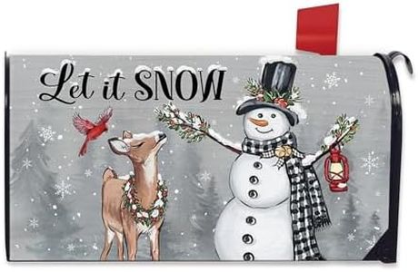 FBCOO Winter Snowman Deer Gray Mailbox Cover Magnetic Standard Size 21"x19", Let It Snow Cardinal Snowflake Decorative Post Letter Box Decor, Christmas Holiday Farmhouse Garden Outdoor Decoration