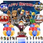 Rooblox Birthday Decorations, Rooblox Birthday Party Supplies for Video Game-themed Party, Include Backdrop, Balloons,Cake Toppers,Cupcake Toppers,