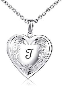 YOUFENG Locket Necklace that Holds Pictures Initial Alphabet A-Z Letter Pendant Necklace Platinum Plated Gifts for Women
