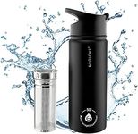 GROSCHE Chicago Steel 16 oz Stainless Steel Water Bottle (Black) with Jumbo Infuser. Vacuum Insulated Infuser Water Bottle Flask. for Sports, Yoga, Tea, Hydration. Snap lid.