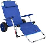 Mac Sports Beach Day Foldable Chaise Lounge Chair with Integrated Wagon Pull Cart Combination and Heavy Wheels - Perfect for Beach, Backyard, Pool or Picnic