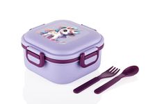 ATTRO Quick Bite Unicorn Magic Lunch Box Box with 3 Compartment Fork & Spoon BPA Free Food Grade Ideal for Kids School, Picnic & Outdoor- 800ml Lavender