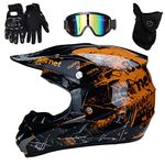 UIGJIOG Motocross Helmet Orange, Adult Motorbike Helmet Off Road Crash Helmets Full Face Road Race Enduro Downhill Motorcycle with Goggles Gloves Mask for Youth Men Women,Orange,L(56~57cm)