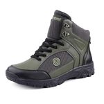 Bacca Bucci® Hike 5-Eye Moto Inspired Light Weighted Mountaineering Backpacking Trekking/Hiking Boots for Men for Beginners- Olive, Size UK6