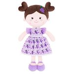 Onetoo Plush Rag Doll Soft Baby Doll for Girls First Baby Doll Sleeping Cuddle Buddy Doll Wear Love Grape Dress 14"（Milly Series）