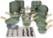 Kitchen Academy Pots and Pans Set Nonstick, 30 Pieces Induction Kitchen Cookware Set, Green Granite Coating Cooking Pans Set