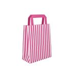 We Can Source It Ltd - Pink Candy Stripe Paper Carrier Bags - SOS Block Bottom Kraft Paper Bags with Tape Handles - Biodegradable and Eco-Friendly - For Takeaway - 26cm x 35cm x 12cm - 50 Pack