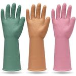 MAMISON 3 Pairs Colorful Reusable Waterproof Household Dishwashing Cleaning Rubber Gloves, Non-Slip Kitchen Glove(Medium)