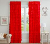 Dekor World 2 Pieces Cotton Red Sheer Ultimate Ruffle Collection Rod Pocket Curtain Set (Window Curtain: 110x150 cm or 42x84 Inches or 4x5 Feet)-for Bedroom and Living Room