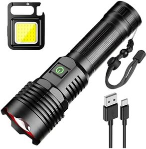 ASORT LED Torch Rechargeable Flashlight 30000Lumen, Type-C Rechargeable Flashlights Extremely Bright 5 Light Modes，Adjustable Focus, Water Resistant, for Camping, Running, Dog Walking, Emergency