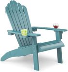 Upstreman Home Plastic Adirondack Chair Set of 1, Outdoor Fire Pit Chair with Cup Holder, Adirondack Patio Chair Weather Resistant for Outside, Porch, Lawn, Garden- A1, Blue