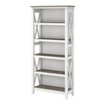 Bush Furniture Key West Bookcase Shelf | Open Bookcase in Pure White and Shiplap Gray | Farmhouse Display Cabinet for Library, Bedroom, Living Room, Office | Tall Accent Cabinet