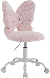 DM Furniture Butterfly Kids Desk Chair Girls Students Study Chair Adjustable Computer Chairs Furry Swivel Office Child Reading Chairs for Home/Bedroom/School/Dorm, Pink