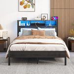 Maliacife Black Full Bed Frame with Charging Station and LED Headboard,Metal Platform Bed with Bookcase Storage, Heavy Duty Steel Slats Support,No Box Spring Needed, Easy Assembly, Noise-Free