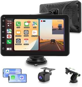 Portable Wireless Carplay Screen for Car Apple Carplay&Android Auto, 7" HD Touch Screen Car Stereo with 1080P Backup Camera/GPS Navigation/Mirror Link/Voice Control/Aux Fits Cars