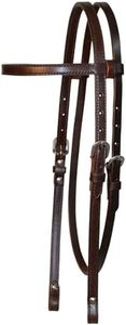 Circle Y Chicago Screw End Smooth Browband Headstall - Equestrian Leather Stainless Steel Hardware Horse Headstall with Plain Browband, 5/8" Width - Walnut