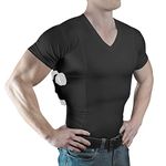 Men’s Pistol Holster Undershirt for CCW Concealed Carry, V- Neck, All-Day-Comfort Easy Breathe Compression Fabric, Black, Large