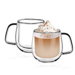 Amisglass Coffee Glass Mugs Set of 2, Double Wall Thermo Insulated Cups with Handle, Latte Cappuccino Espresso Glassware, 300 ML