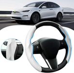 Canvcle Custom-Fit Steering Wheel Cover for Tesla, Telsa Model 3 / Y Carbon Fiber Steering Wheel Cover for Men/Women, Anti-Slip, Comfortable Grip, Breathable, Model 3 / Y Accessories (White)