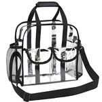 MOFASVIGI Large Clear Tote Bag for Women Men, Waterproof Transparent PVC Shopping Bag Security Work Tote Shoulder Bag With Handles for Stadium, Sports Games, Leisure Occasion (black)