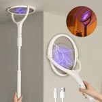 XPJBKC Electric Fly Swatter, Electric Fly Zapper with Rotating Head, Rechargeable Electric Fly Killer, Bug Zapper, Insect Zapper, Fly Catcher, Spider Catcher, with Telescopic Extension Wand (43-70 cm)