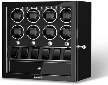 DUKWIN Watch Winder for 8 Automatic Watches,Lockable Watch Winders with Watch Holder and Jewelry Storage, Super Quiet Mabuchi Motor with High-Gloss Piano Lacquer Finish,Built-in Illumination-Black