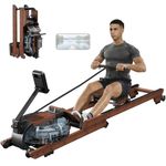 Dripex Water Foldable Rowing Machine for Home Gym,Wooden Folding Rowing Machine with LCD Monitor,Smooth Slide Rail and Comfortable Seat, Rower Supports Bluetooth Fitness APP and Max 350LBS