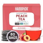 HANDPICK, Peach Tea Bags (80 Count) Non-GMO, Caffeine-Free - Peach, Hibiscus, Cinnamon, Cloves, Ginger | Floral & Refreshing Herbal Tea Bags, Brew Peach Iced Tea or Hot Tea